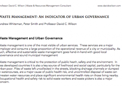 Waste Management – An Indicator of Urban Governance