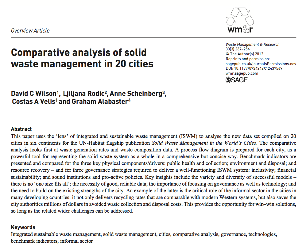 Comparative analysis of solid waste management in 20 cities